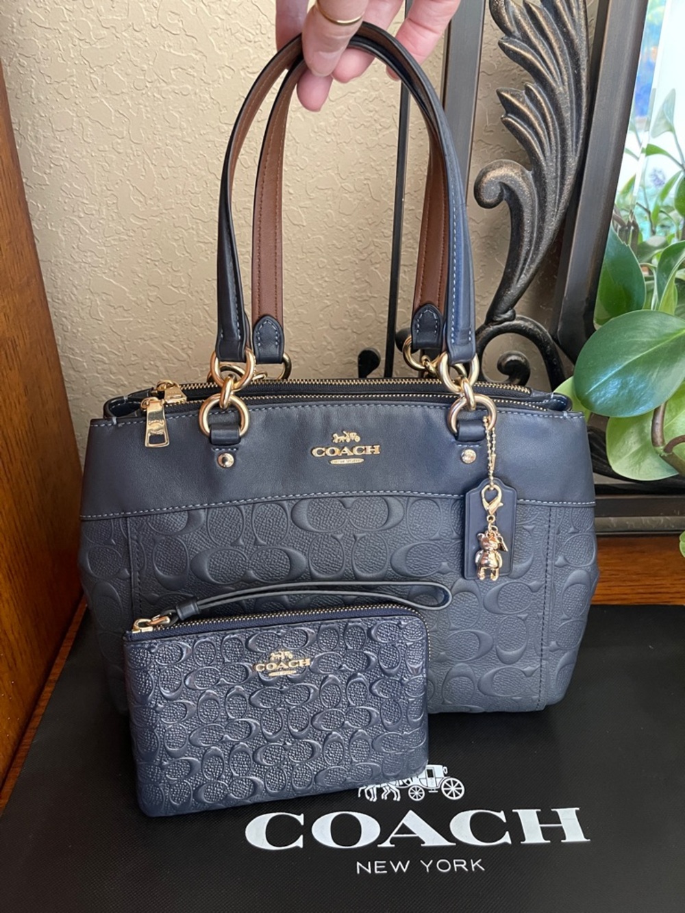Coach Navy Mini Brooke Carryall Satchel with Matching Wristlet